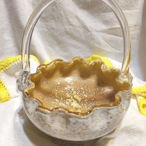 Vintage Handblown Art Glass Basket With Flaw